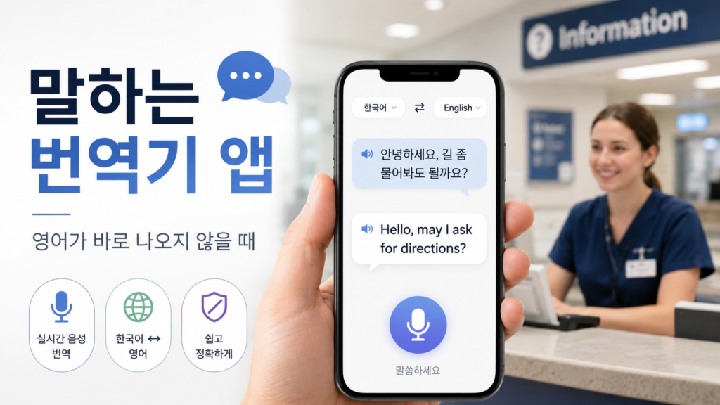 한국어와 영어를 실시간으로 번역하는 말하는 번역기 앱 화면